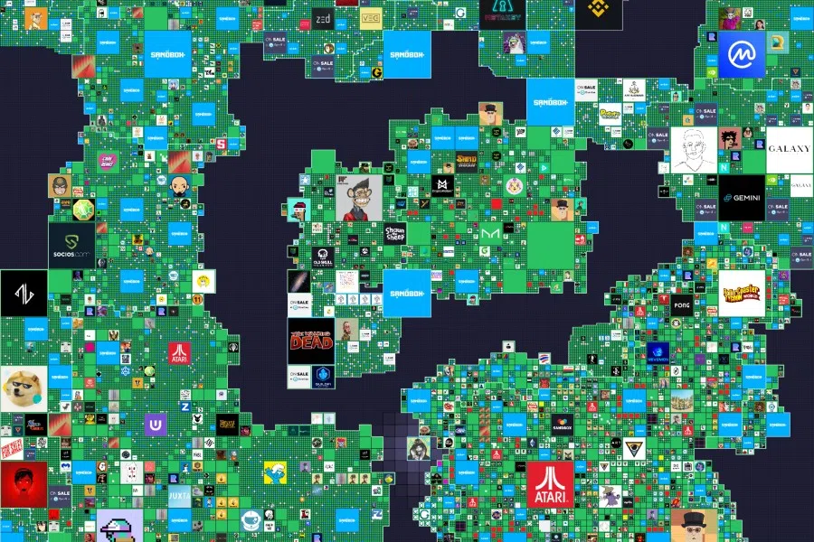 Projects like The Sandbox are centred on NFTs. Players themselves can create their own digital assets in the game - such as costumes and weapons for their avatar - as an NFT. Players can likewise own virtual "land" in The Sandbox's universe, similarly in the form of NFTs. The land units are represented in a map that forms The Sandbox metaverse. (The Sandbox/SPH)