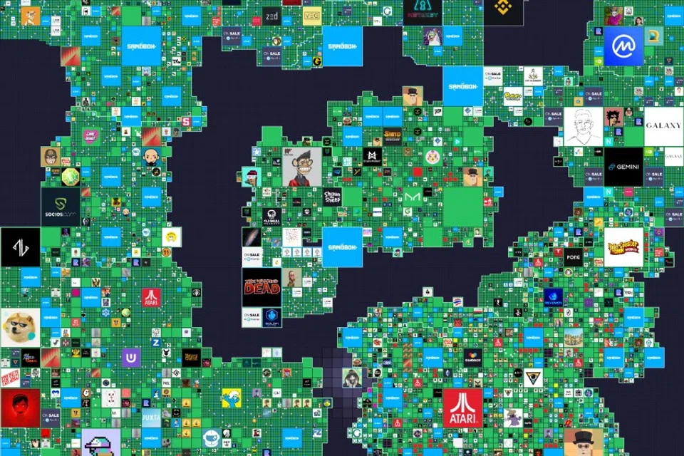 Projects like The Sandbox are centred on NFTs. Players themselves can create their own digital assets in the game - such as costumes and weapons for their avatar - as an NFT. Players can likewise own virtual "land" in The Sandbox's universe, similarly in the form of NFTs. The land units are represented in a map that forms The Sandbox metaverse. (The Sandbox/SPH)