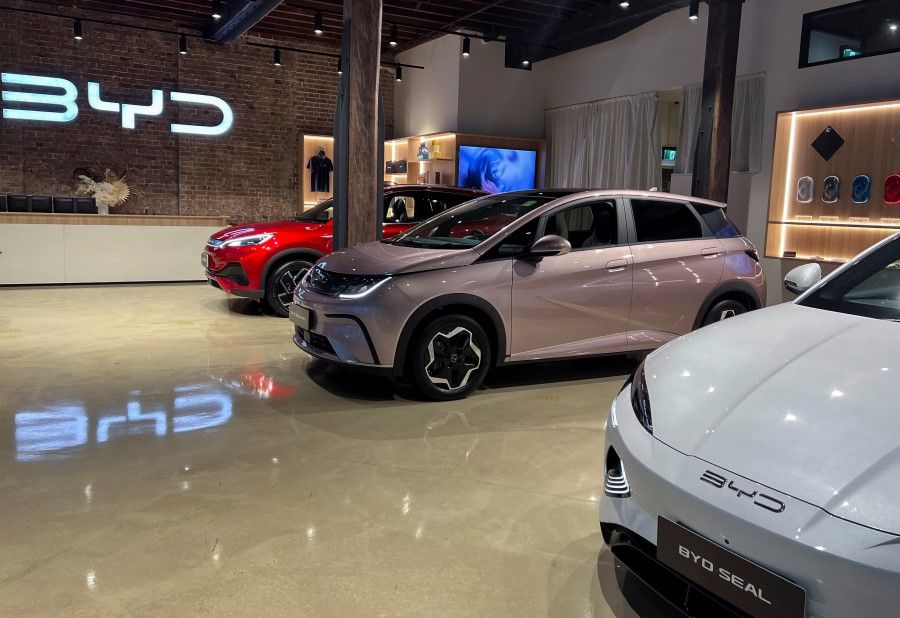 BYD cars displayed at the BYD Experience Centre in Darlinghurst, Sydney, Australia, on 19 February 2024. (Stella Qiu/Reuters)