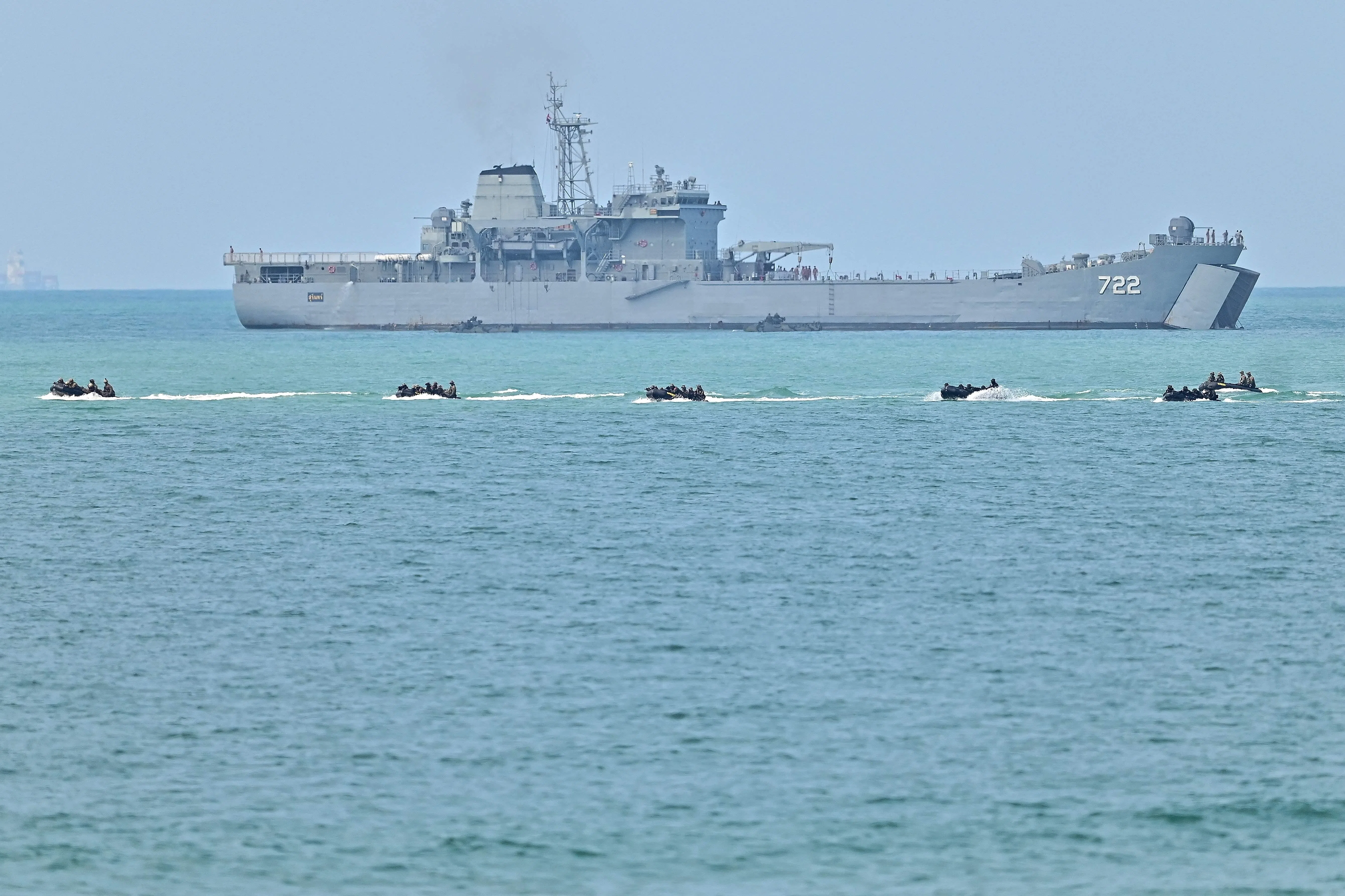 Marines take part in the amphibious exercise as part of the multi-nation Cobra Gold military exercises involving Thai, US and South Korean forces in the coastal Thai province of Chonburi on 1 March 2024. (Manan Vatsayayana/AFP)