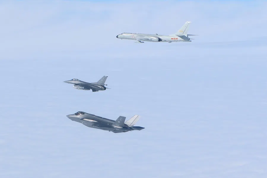 Jet fighters from the North American Aerospace Defense Command intercept a Chinese long-range H-6 bomber operating in the Alaska Air Defense Identification Zone (ADIZ) in Alaska, US on 24 July 2024.