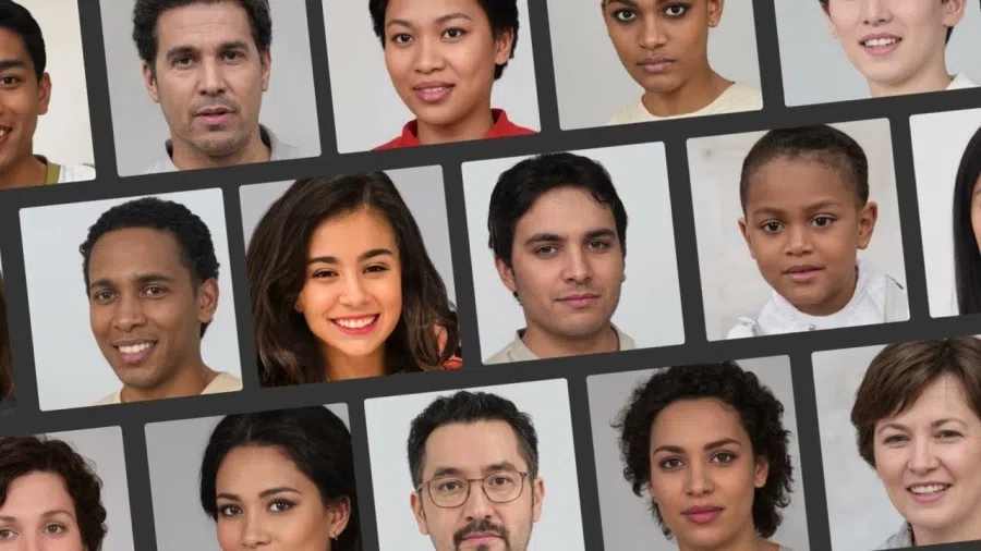 A screen grab from a video featuring AI-generated faces. (Internet)