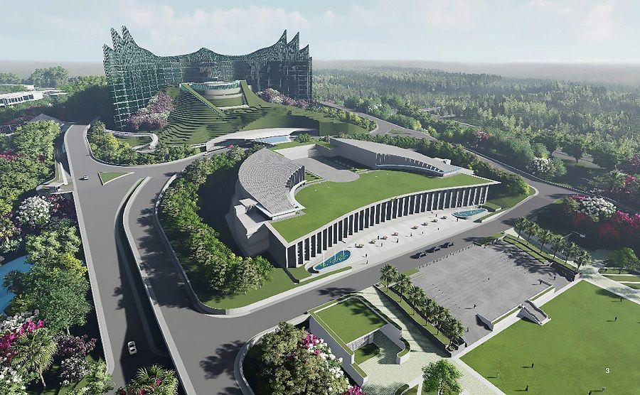 This undated handout showing computer-generated imagery released by Nyoman Nuarta on 18 January 2022 shows a design illustration of Indonesia's future presidential palace in East Kalimantan, as part of the country's relocation of its capital that will be named "Nusantara". (Handout/Nyoman Nuarta/AFP)