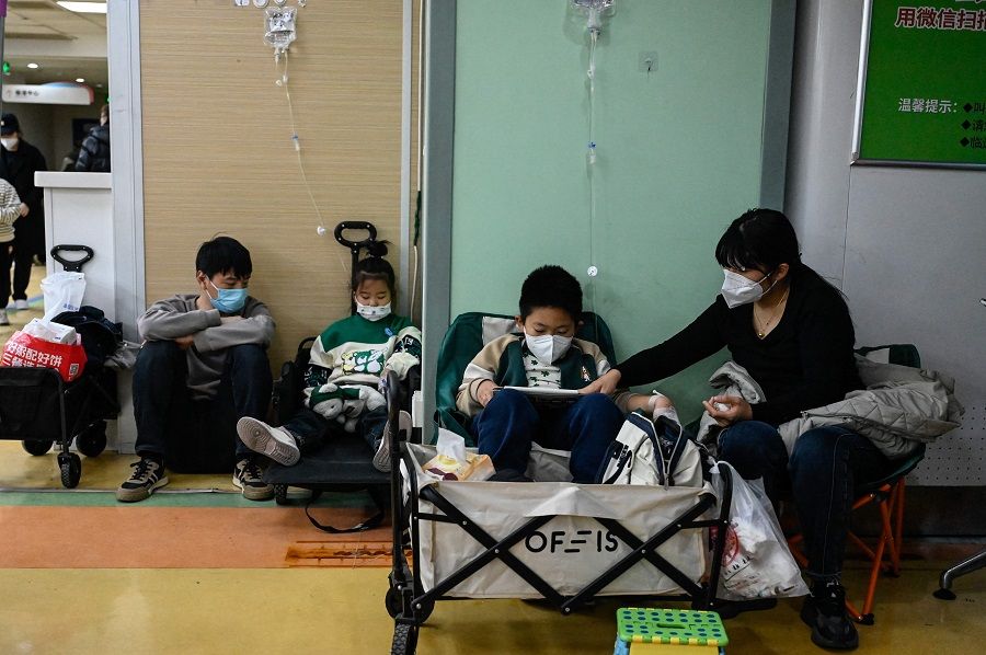 Children receive IV drips at a children's hospital in Beijing, China, on 23 November 2023. (Jade Gao/AFP)