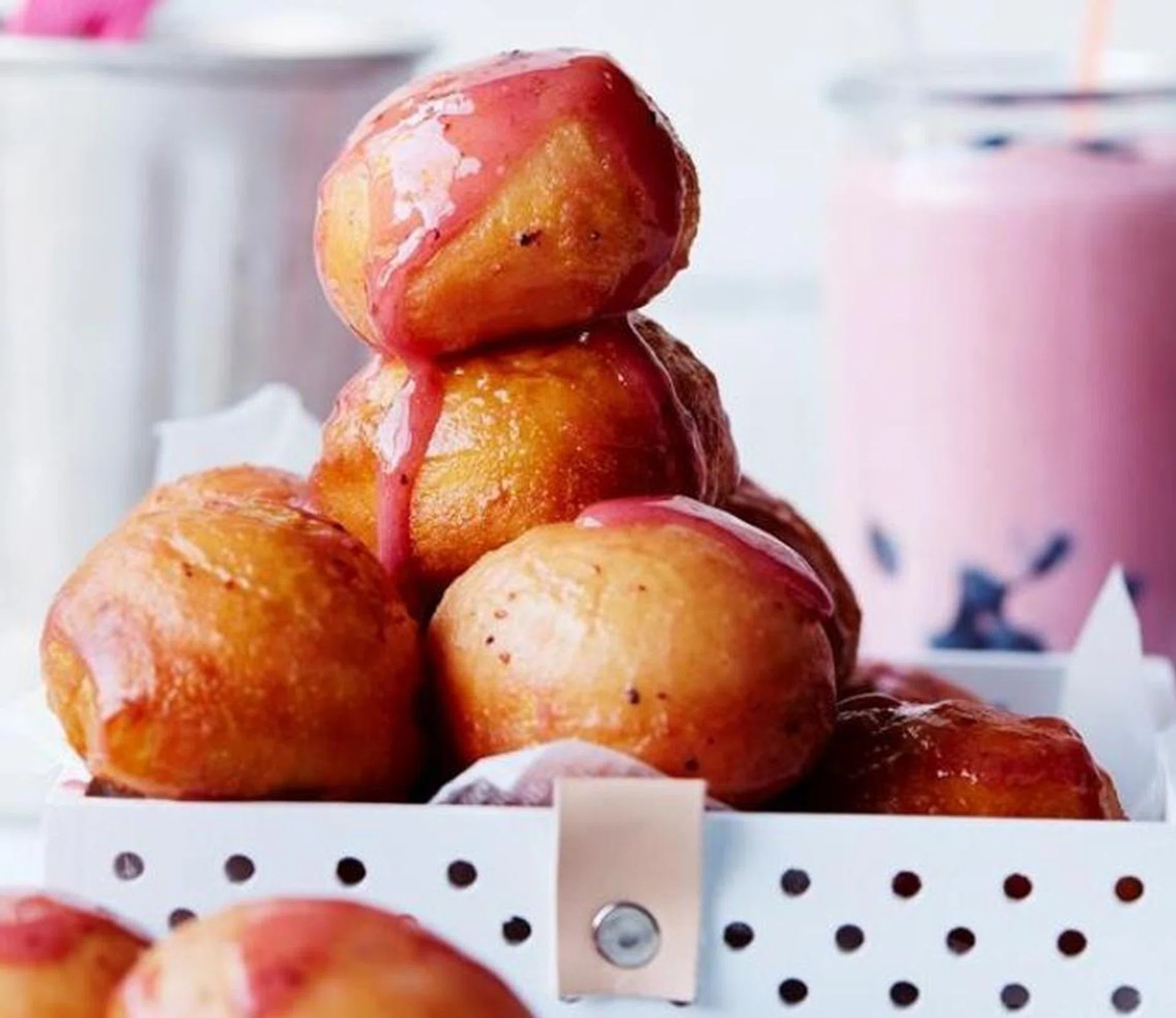 Doughnut Balls With Blueberry Sauce