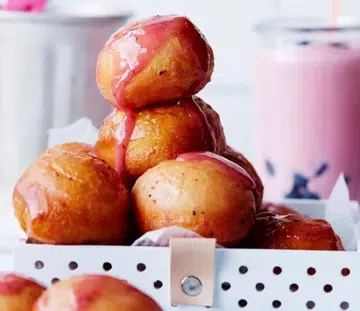 Doughnut Balls With Blueberry Sauce