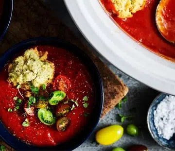 Slow Cooker Tomato Soup With Basil Dumplings