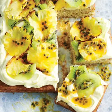 tropical tray cake with passion fruit and pineapple