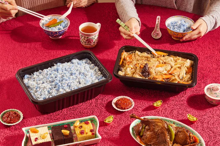 Pair the fragrant Blue Pea Flower Rice with dishes like Chap Chye with Black Fungus and Itek Sio. Credit: Chilli Manis Catering