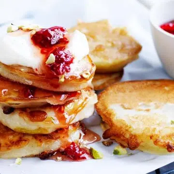 Pear Fritters With Raspberry Syrup