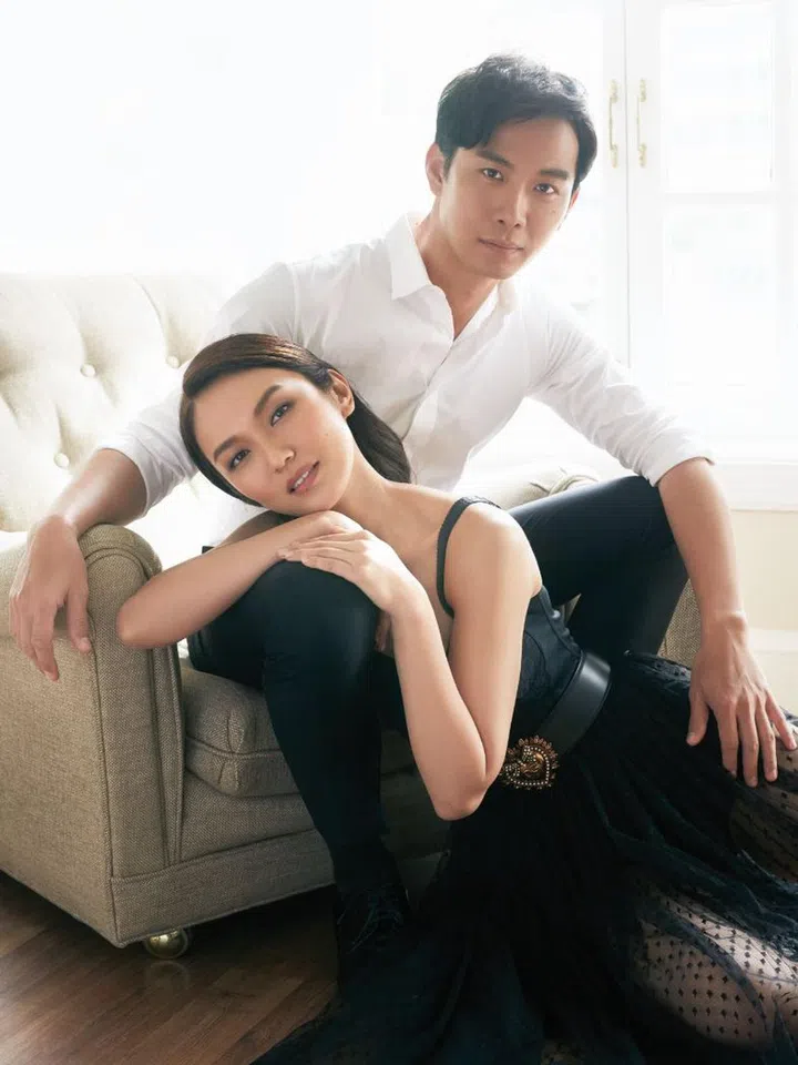 Joanne wears lace body suit, lace skirt and belt, all from Dolce & Gabbana. Yuwu wears cotton shirt, wool pants and leather shoes, all from Dior Homme.