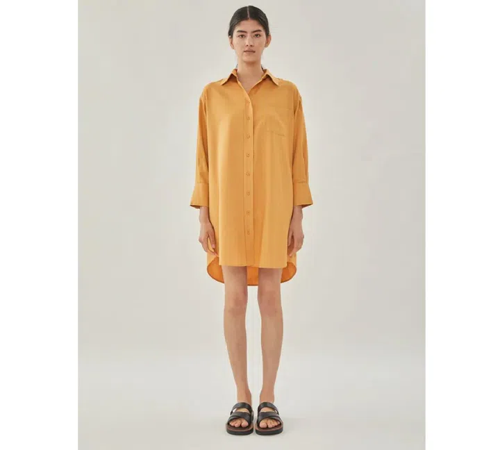 Linen Shirt Dress in Ochre ($99) by Klarra