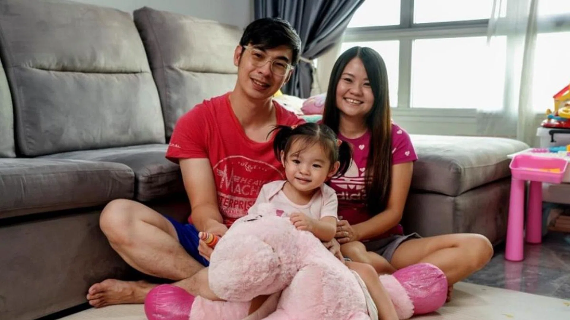 Ms Cheryl Sim with her husband Tommy Liu and daughter Elora Liu at their home. PHOTO: KIDSTART