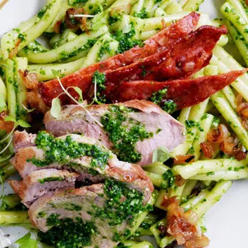 Pork, Sopressa & Kale Pesto Pasta