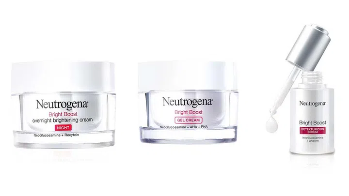  Neutrogena Bright Boost Re-texturizing Serum ($29.90), Bright Boost Gel Cream ($27.90) and Bright Boost Overnight Cream ($39.90)