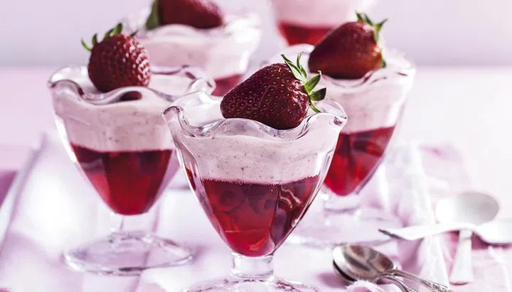 Family Sweets - Tickled Pink - Raspberry jelly and strawberry mousse trifles