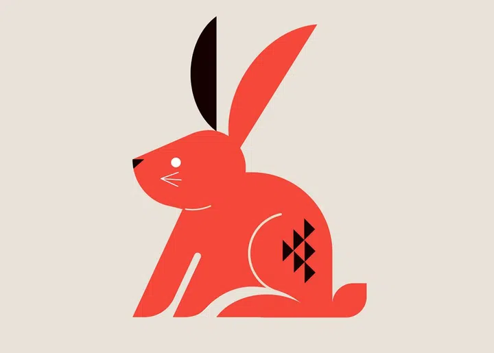 Chinese horoscope zodiac collection, geometric minimalist style. Animals symbols of Chinese New year . Set of mascots: rabbit, dragon, snake, tiger, ox, rat, pig, dog, rooster, monkey, goat, horse. Vector illustrations and concept design
