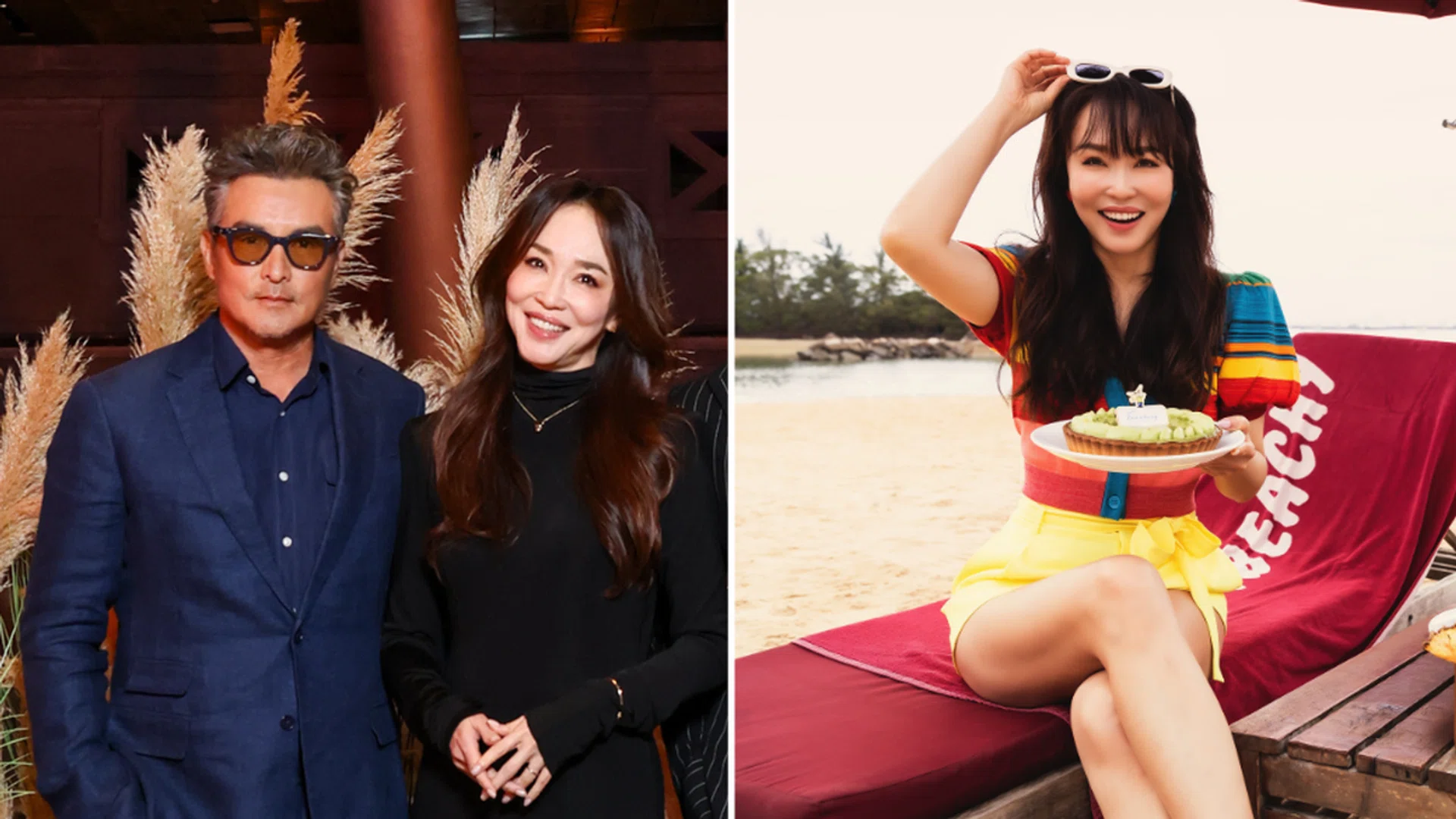 Christopher Lee and Fann Wong at Changi Airport Group’s ‘World of Wines & Spirits’ Signature Event, and Fann Wong's campaign image for her online pastry shop Fanntasy. Credit: Changi Airport Group and Fanntasy Bakes