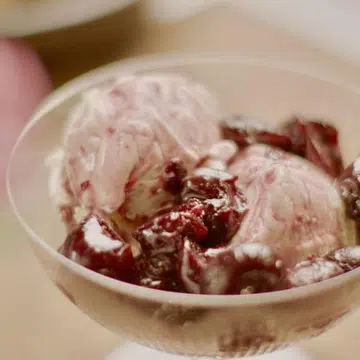 No-Churn Cheesecake Ice Cream & Cherries Jubilee