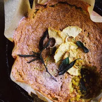 Olive Oil, Sage & Pineapple Skillet Cake