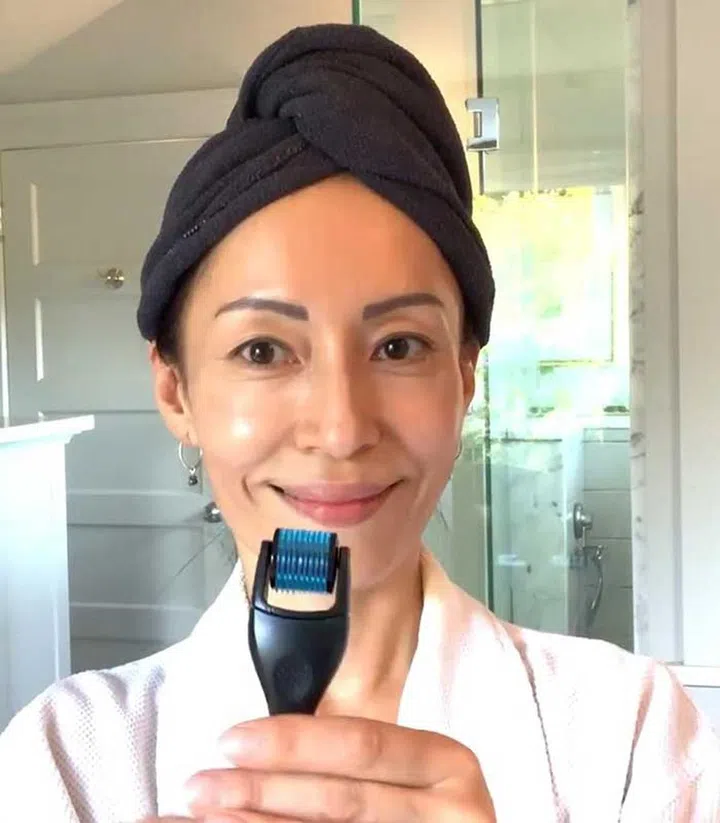 @faceyogamethod shows how to use the Derma Roller on her Instagram account