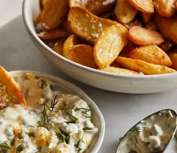 Twice-Cooked Crispy Kipfler Potatoes With Gribiche Sauce