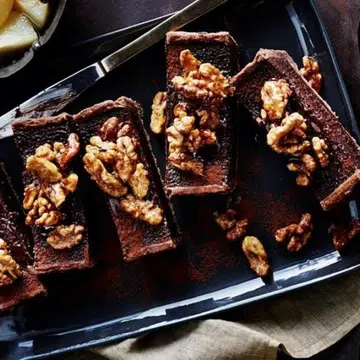 Rich Dark Chocolate Tart With Poached Pears