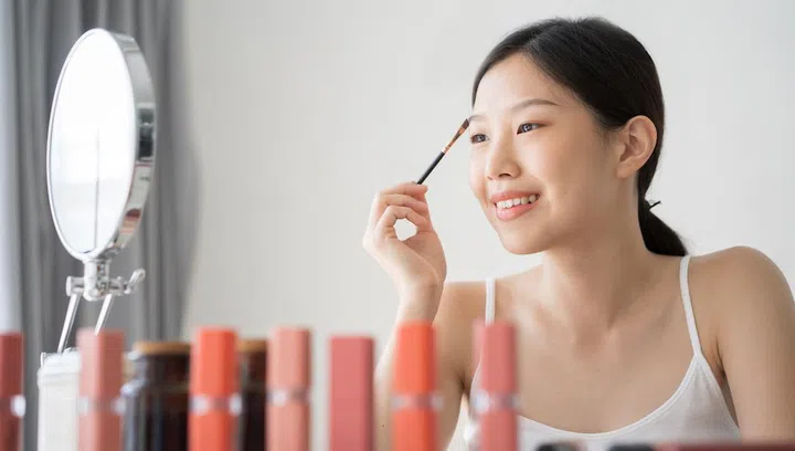 Young Asian female makeup beauty by eyebrow brush