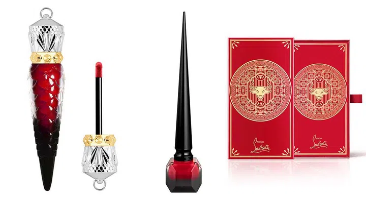 A Christian Louboutin-inspired Chinese New Year 2021. From left, the Rouge Louboutin Matte Fluid Lip Colour ($134), Rouge Louboutin Matte Nail Colour ($80), and a limited edition set of Christian Louboutin red packets