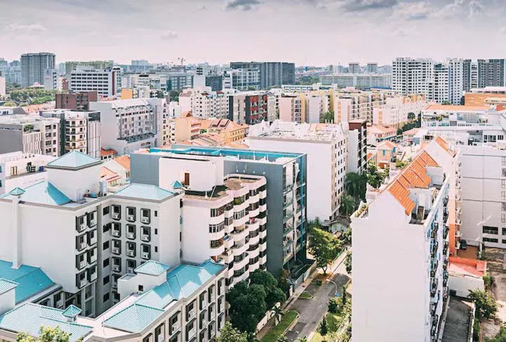 Singapore-16 JUN 2018:Singapore Geylang area residential building aerial view