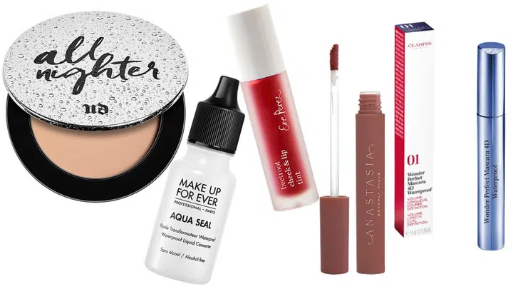 If you're heading out for a beach holiday, supercharge your makeup look with waterproof formulas.  (Photo Sephora/ Amazon/ Clarins)