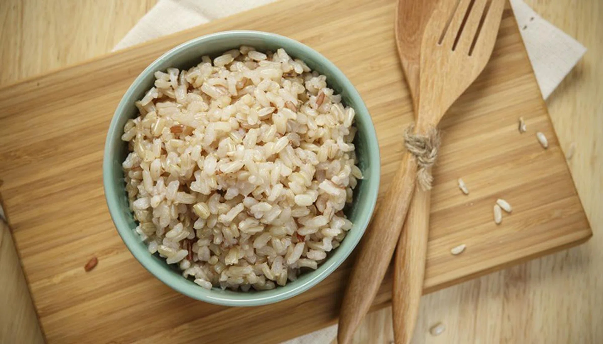 Brown Rice on Wooden Plate