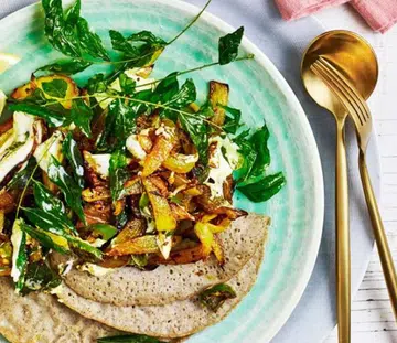 Turmeric Dosa With Green Chilli Potatoes