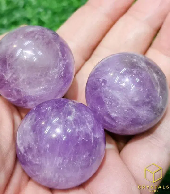 Polished amethyst spheres of 3cm diameter ($35 from Crystals Tale)