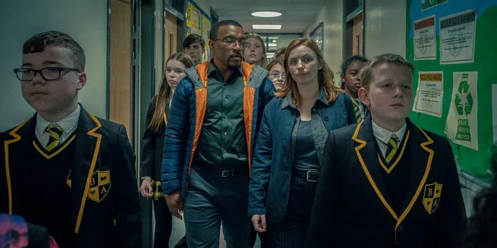 Adolescence. (L to R) Ashley Walters as Detective Inspector Bascombe, Faye Marsay as Detective Sergeant Frank, in Adolescence. Cr. Courtesy of Ben Blackall/Netflix © 2024