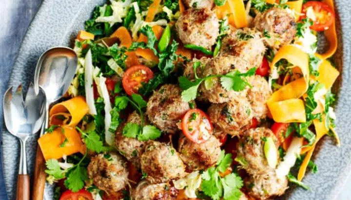 Pork Noodle Balls With Asian Salad