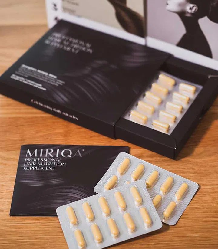 Miriqa also has a hair supplement ($125) with ingredients such as tocotrienol (a type of vitamin E), keratin, and biotin to promote healthier hair growth, improve hair strength, and reduce hair loss.