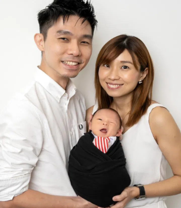 Mr Alan Phua with his wife Verleen Goh and their son Asher. While Mr Phua did not mind working from home during his paternity leave, he encourages his employees to take four weeks of paternity leave. Credit: Courtesy of Alan Phua
