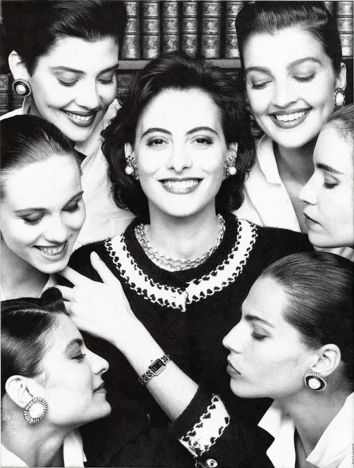 Credit:1987 Premiere watch press release shot by Karl Lagerfeld and featuring Ines de la Fressange, courtesy of Chanel