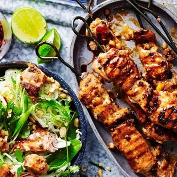 Chicken Satay Skewers With Crunchy Salad