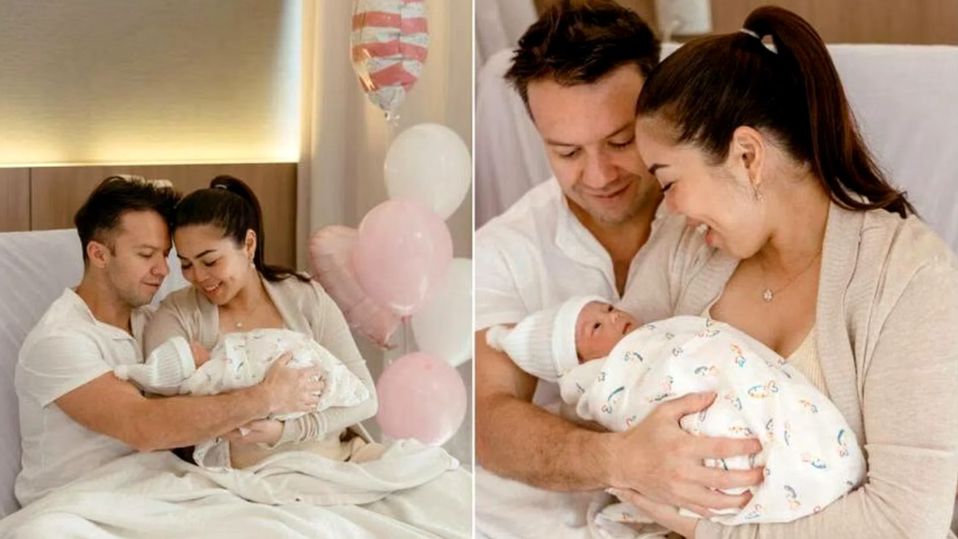 Kiss92 deejay Charmaine Yee and her husband Camilo Paredes with their first child, Mila Paredes, born last Tuesday. Photos: Natalie Wong Photography