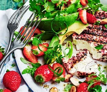 Grilled Feta Strawberry & Herb Salad