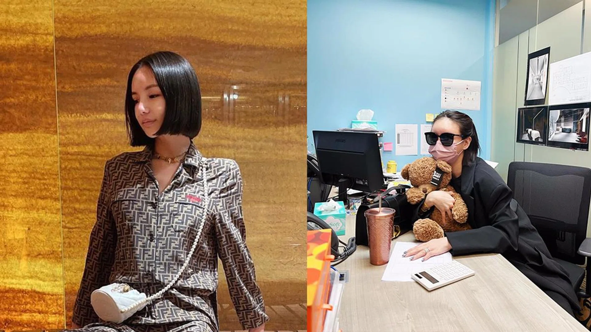 Local celebrity, Kim Lim, has been sporting a middle parted short bob hairstyle which she keeps tidy with a half-up knot.
