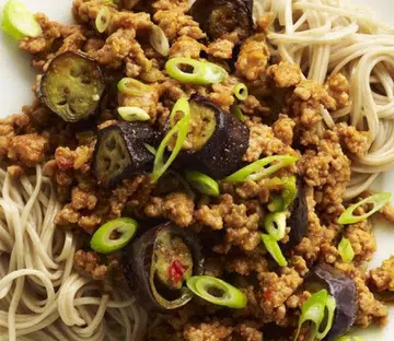 Soba Noodles With Pork, Eggplant & Chilli