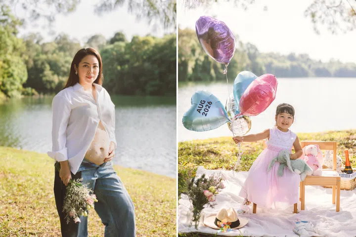 Charmaine Yee pregnant with 2nd child, with daughter Mila