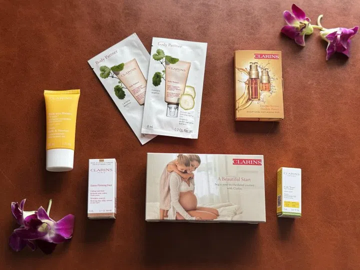 Clarins pregnancy-safe products are included in the package. Photo: Amanda Lim