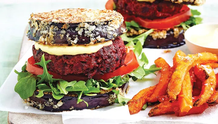 Low-Carb Family Dinners - Beef & Beetroot Eggplant Burgers