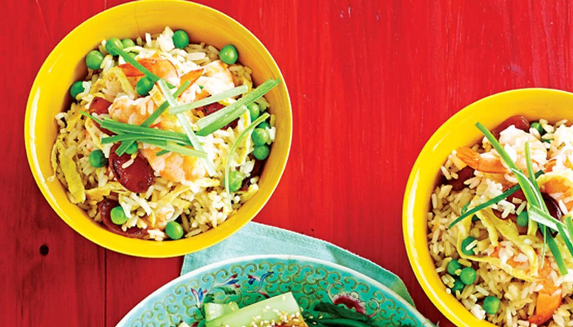 Chinese family feast - Mixed greens in oyster sauce & Best fried rice