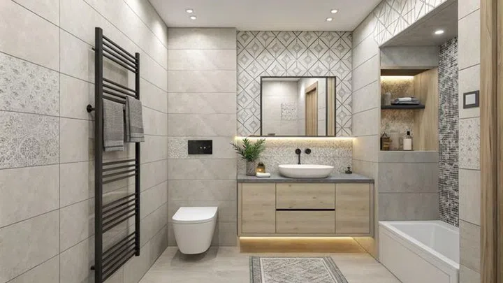 Make your bathrooms feel spacious by using light colours or intimate and cosy with rich and dark hues. Avoid mixing those together as it confuses the mind. Credit: Young Lim/Home & Decor
