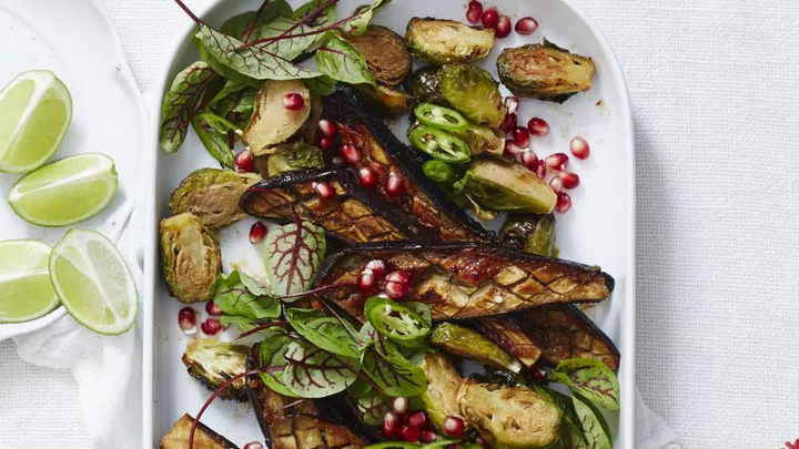 Miso Roast Sprout and Eggplant Salad